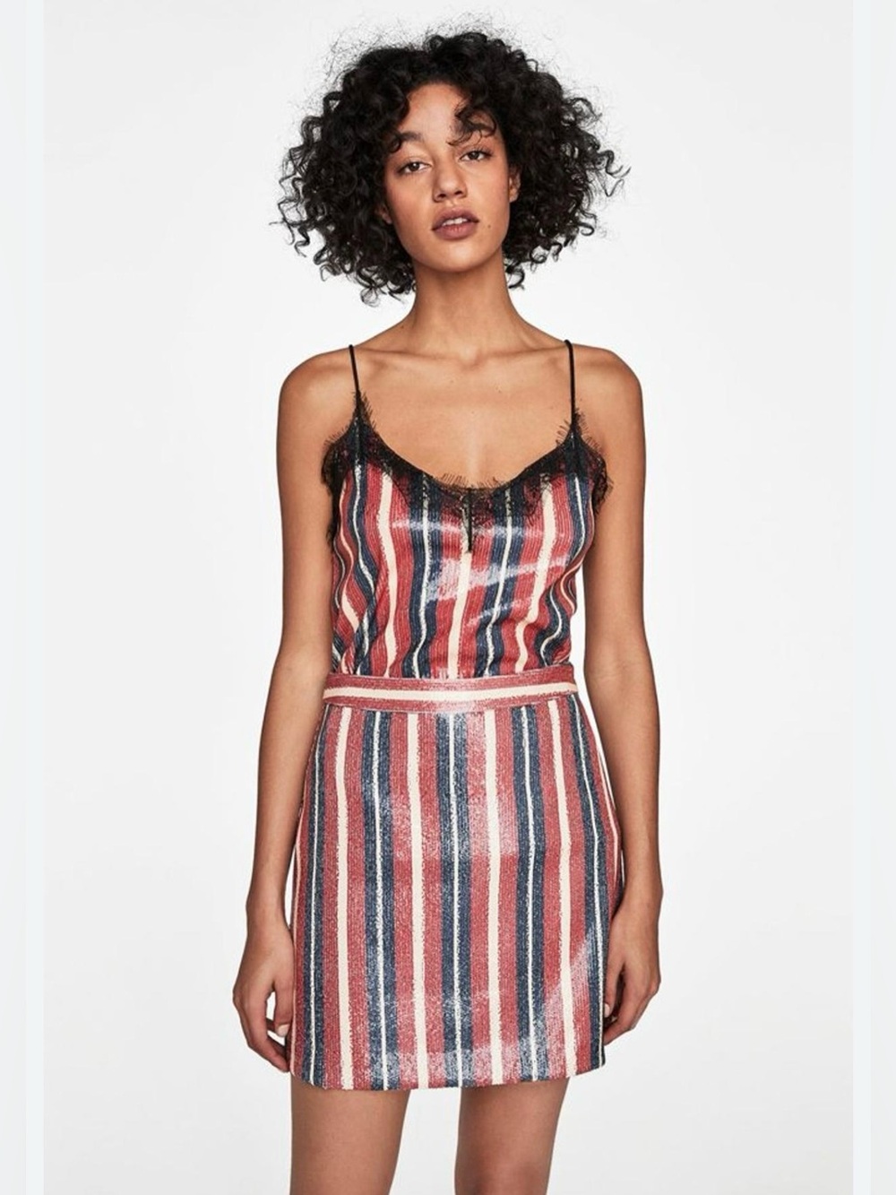 Zara Red, Blue & White Striped Sequin Two-Piece